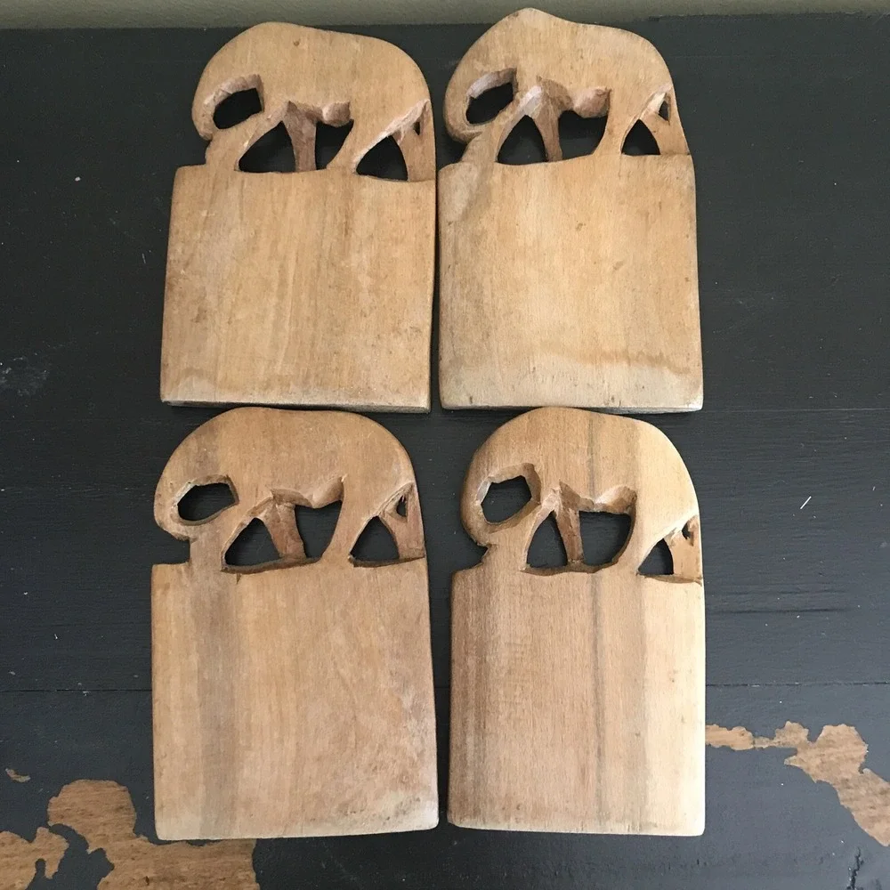 Wooden Hand Carved Coasters (Set of‎ 4)